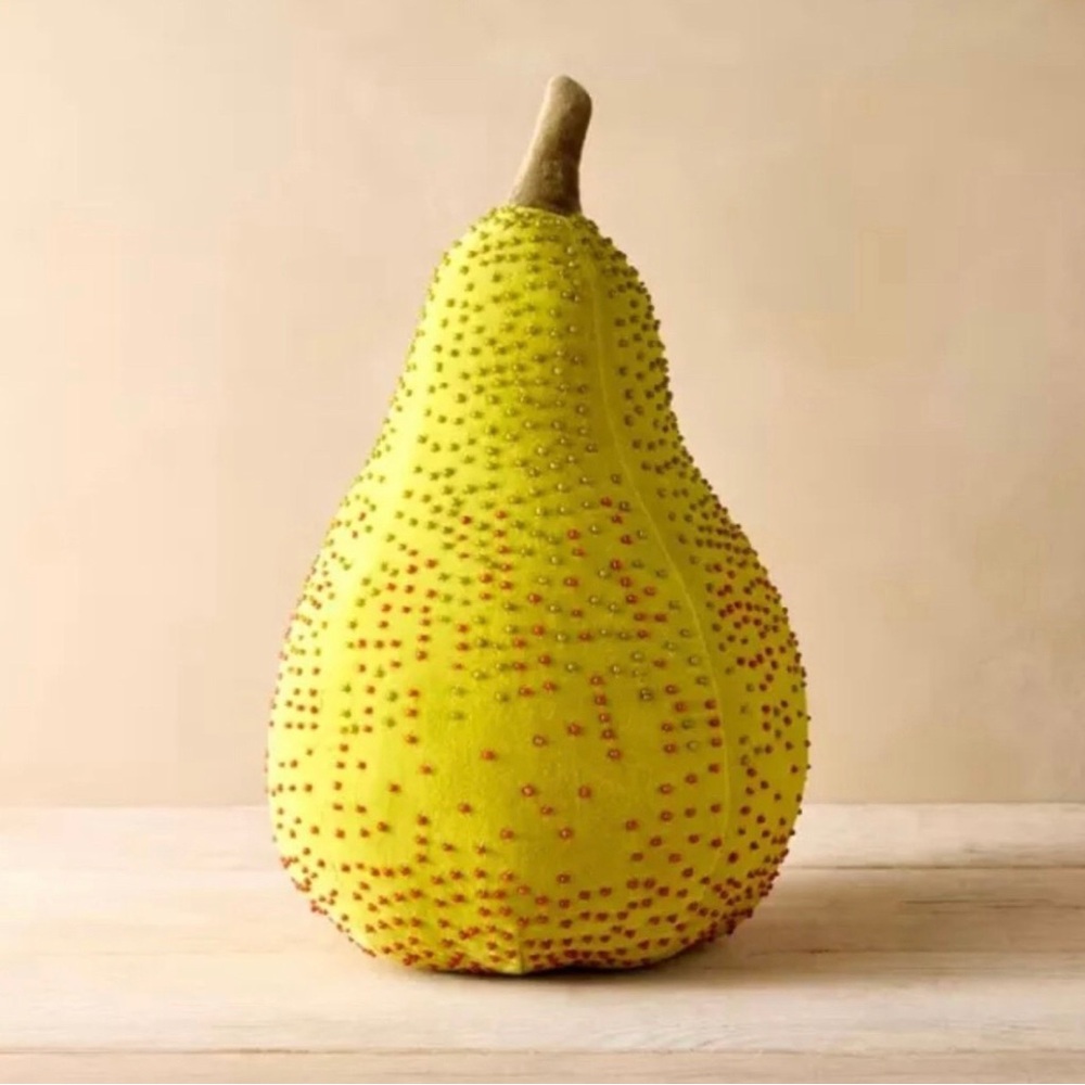 John Derian For Target Green Pear Beaded Plush Pillow Decor 14” x 8”